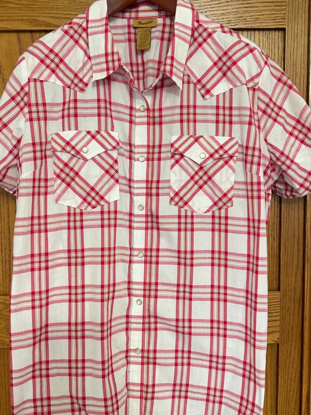 Wrangler Red and White Plaid Short-Sleeve Western Button-Down